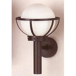 Globe with Cage on Aluminum Wall Bracket